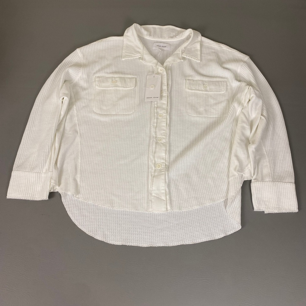 Dear John Button Up Shirt Shacket Women's Size Medium White Waffle Knit New NWT